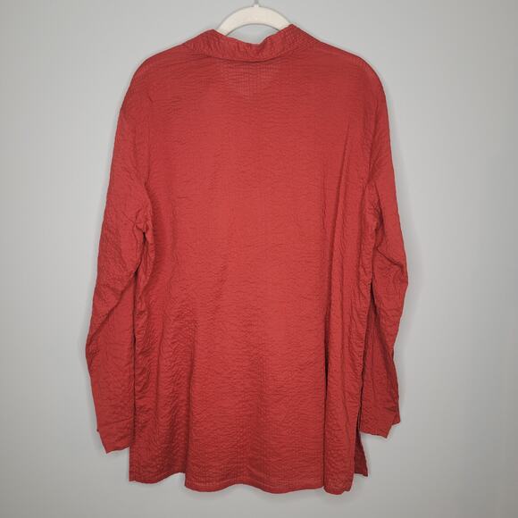 J Jill Gauzy Top Women's Size L Red 100% Cotton Crinkle Button Front Coastal - Picture 5 of 10